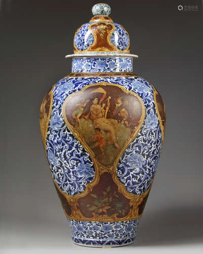 A rare European-enamelled Japanese Arita vase and cover