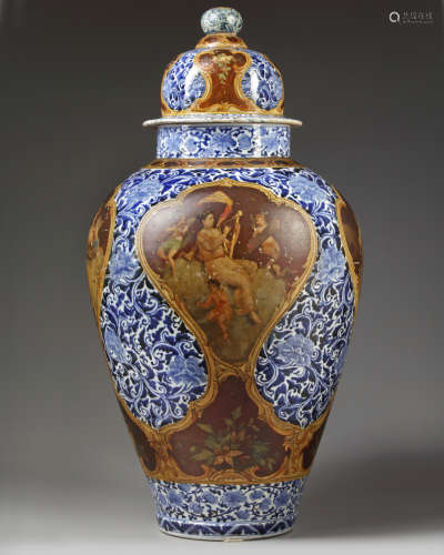 A rare European-enamelled Japanese Arita vase and cover