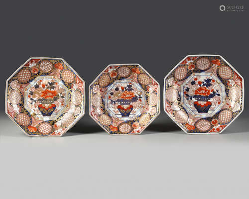 A set of three Japanese Imari octagonal dishes