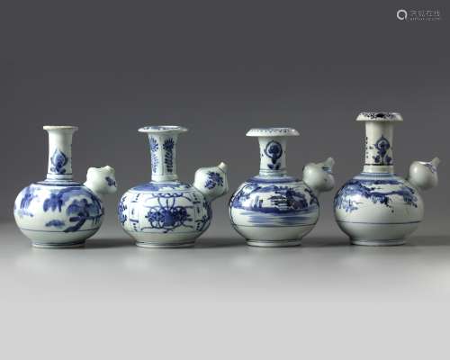 A group of blue and white Japanese Arita kendi's
