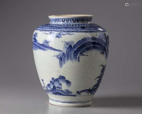 A Japanese blue and white Arita jar