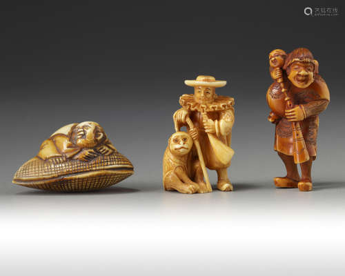 Three Japanese ivory netsuke carvings