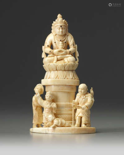 A Japanese ivory okimono of a meditating Buddha