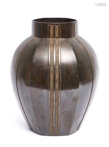A heavy Japanese bronze hexagonal vase