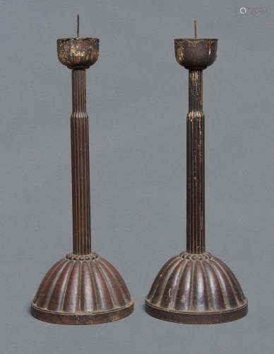 Set of two Japanese wooden candlesticks