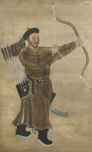 A large Chinese painting of an Manchu archer