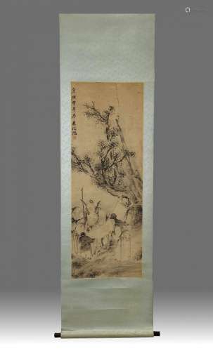 A Chinese hand scroll depicting scholars