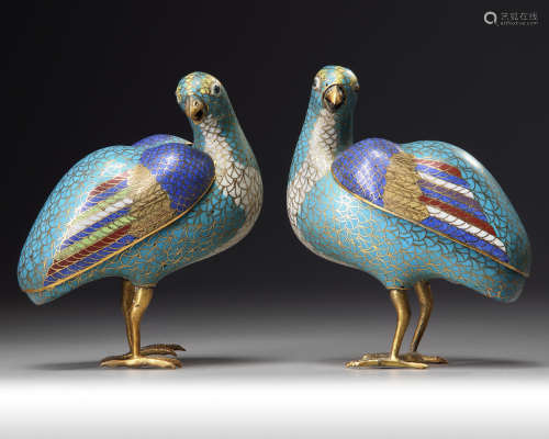 A pair of Chinese cloisonne enamel bird censers