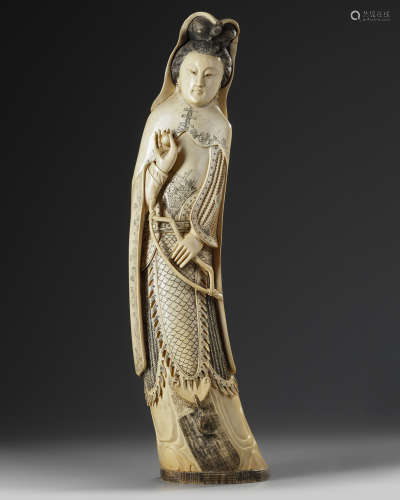 A Chinese ivory figure of a female archer