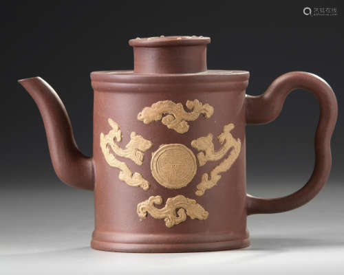 A Chinese Yixing cylindrical teapot and cover