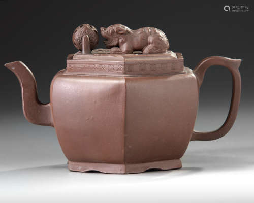 A Chinese Yixing hexagonal teapot and cover