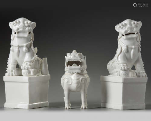 A group of three Chinese white-glazed Buddhist lions