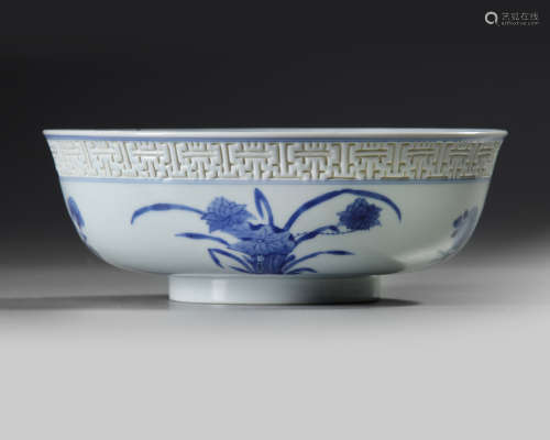 A Chinese blue and white 'Flowers of the Four Seasons' bowl