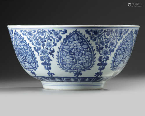 A large Chinese blue and white punch bowl