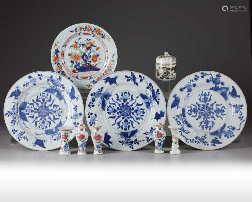 A group of Chinese famille rose and blue and white porcelain