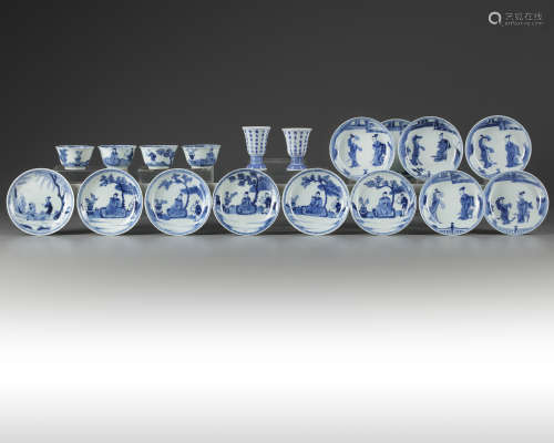 A group of eighteen Chinese blue and white vessels