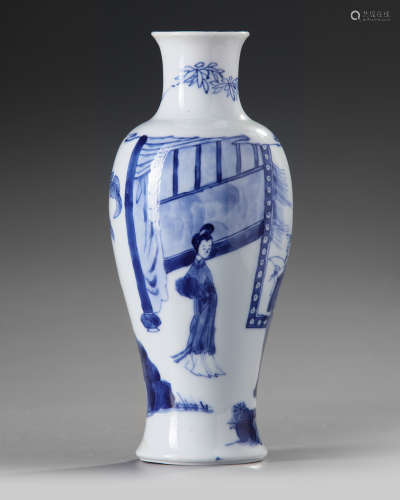 A small Chinese blue and white 'figural' vase