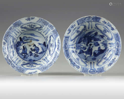 Two Chinese blue and white 'kraak' bowls