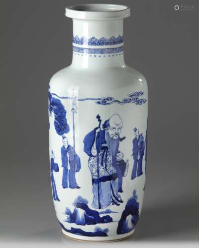 A Chinese blue and white rouleau vase