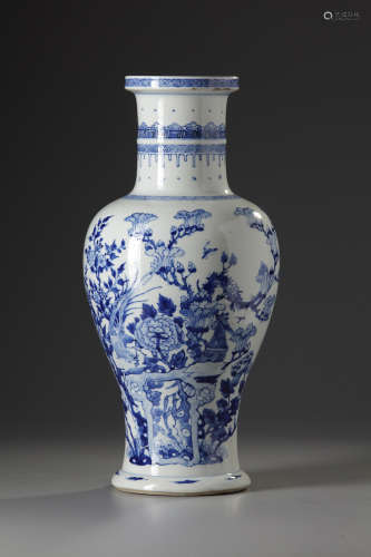 A Chinese blue and white 'flower and butterfly' vase