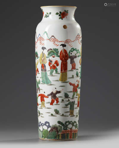 A Chinese wucai sleeve vase