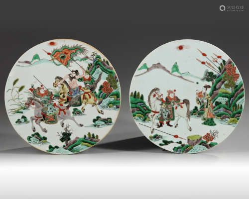 A pair of Chinese famille verte circular plaques