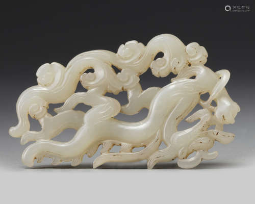 A Chinese white jade 'dragon' plaque