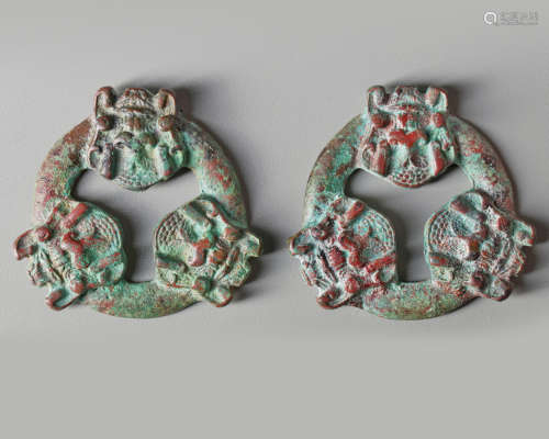 A pair of Chinese bronze horse accessories