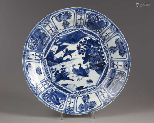 A Chinese blue and white 'ducks and lotus' 'Kraak porselein' charger