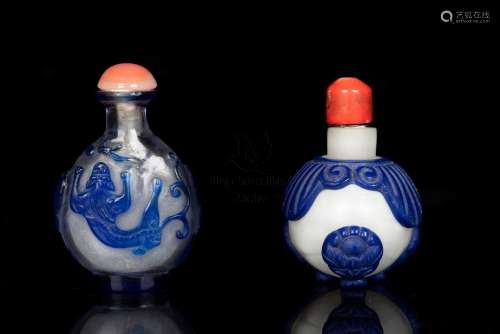 TWO GLASS SNUFF BOTTLES