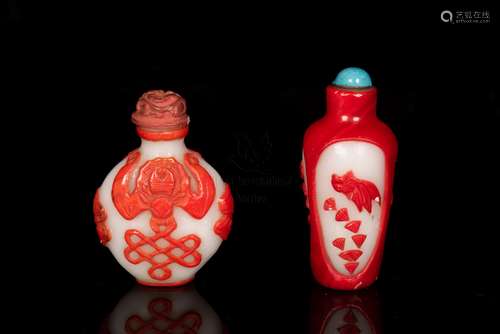 TWO GLASS SNUFF BOTTLES