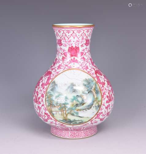 A FAMILLE ROSE RUBY-GROUND VASE