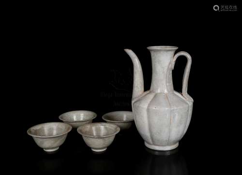 A SET OF LONGQUAN EWER AND FOUR CUPS
