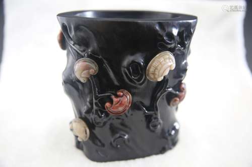 A SHOUSHAN STONE INLAID ZITIAN BRUSH POT