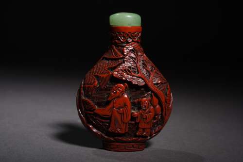 A CARVED CINNABAR LACQUER SNUFF BOTTLE, QIANLONG PERIOD