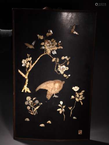 A MOP INLAID MONOCHROME LACQUER PANEL, QIANLONG PERIOD
