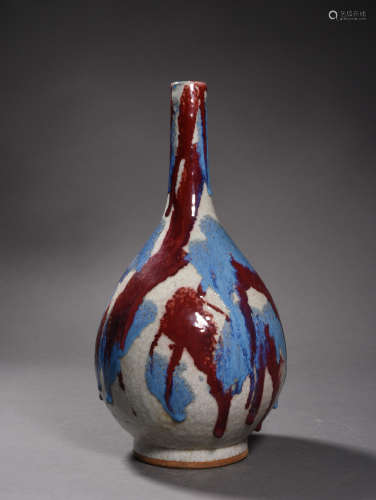 A FLAMBE GLAZED BOTTLE VASE, 18TH CENTURY