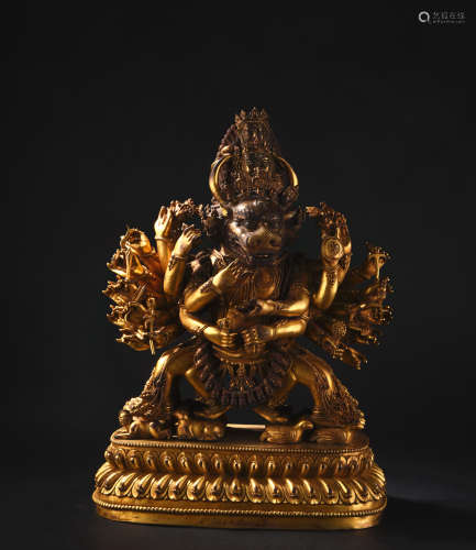 A GILT-BRONZE YAMANTAKA , 15TH CENTURY