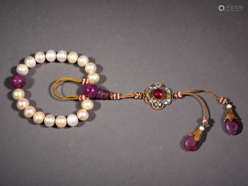 A PEARLS AND RUBYS ROSARY, 19TH CENTURY