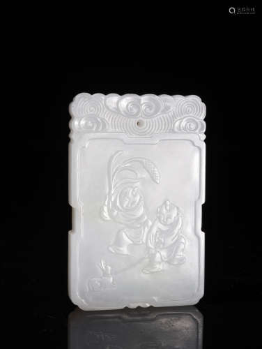 A CARVED WHITE JADE PLAQUE, 18TH CENTURY