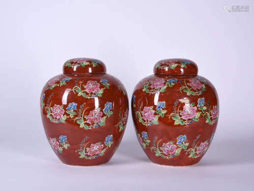 A PAIR OF RED-GLAZED OVOID JARS, 19TH CENTURY