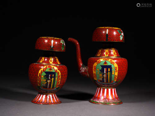 TWO CLOISONNE ENAMEL BUMBA VASES, 19TH CENTURY