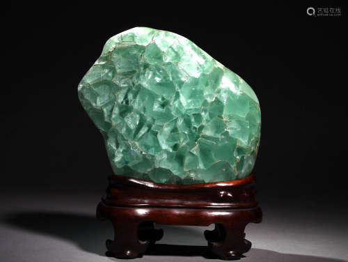 A FLUORITE BOULDER WITH STAND, 19TH CENTURY