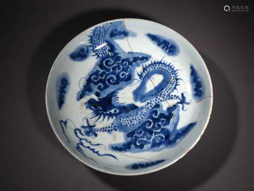 A BLUE AND WHITE DRAGON CHARGER, YONGZHENG PERIOD