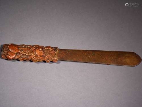 A CARVED BRONZE LETTER OPENER, QIANLONG PERIOD