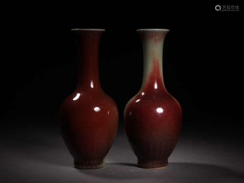 A PAIR OF FLAMBE GLAZED VASES, KANGXI PERIOD