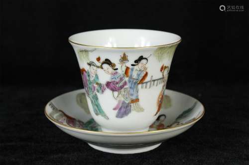 A Set of Chinese Famille-Rose Porcelain Cup and Plate