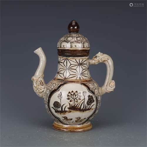 A Chinese Jizhou-Type Glazed Porcelain Wine Pot