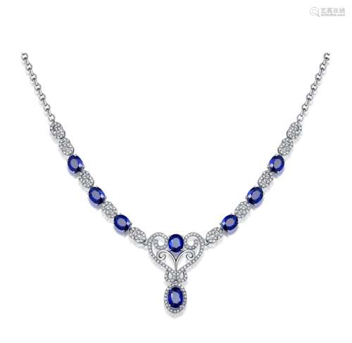 A Chinese Carved Sapphire Becklace