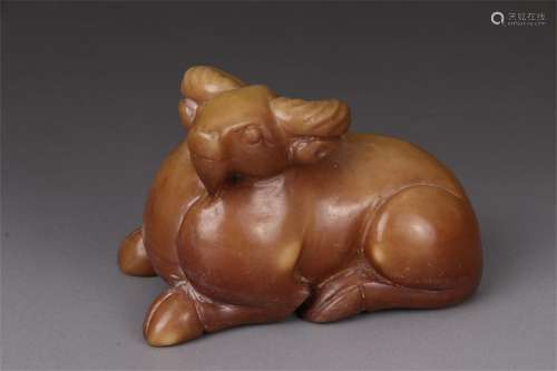 A Chinese Carved Jade Goat Decoration